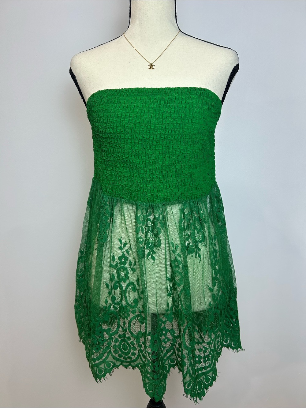 Green Strapless Lace Sheer Top
